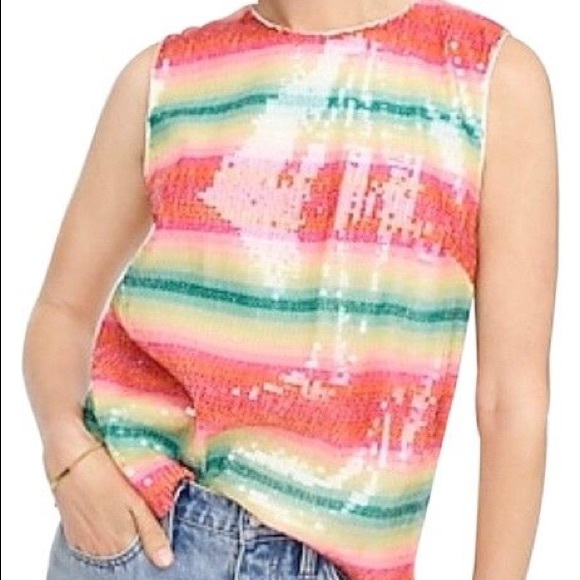 NWT J.Crew sequin watermelon stripe top Medium - Picture 2 of 7